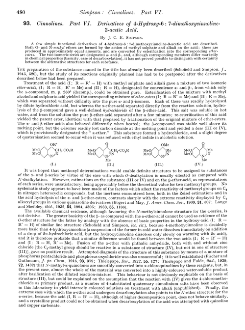 93. Cinnolines. Part VI. Derivatives of 4-hydroxy-6 : 7-dimethoxycinnoline-3-acetic acid