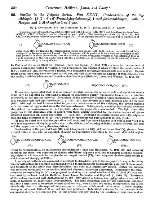 98. Studies in the polyene series. Part XXIII. Condensation of the C14-aldehyde [3-(2′ : 6′ : 6′-trimethylcyclohexenyl)-1-methylcrotonaldehyde] with 1-hexyne and 2-methoxyhex-3-en-5-yne