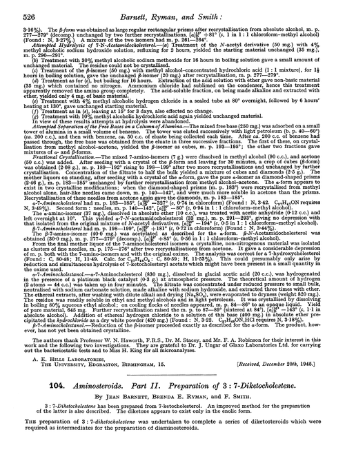104. Aminosteroids. Part II. Preparation of 3 : 7-diketocholestene