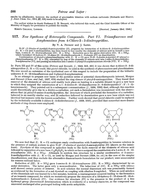 117. New syntheses of heterocyclic compounds. Part VI. Triazafluorenes and azaphenazines from 4-chloro-3 : 5-dinitropyridine