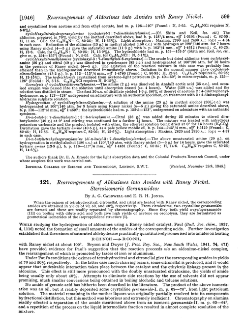 121. Rearrangements of aldoximes into amides with Raney nickel. Stereoisomeric geranamides