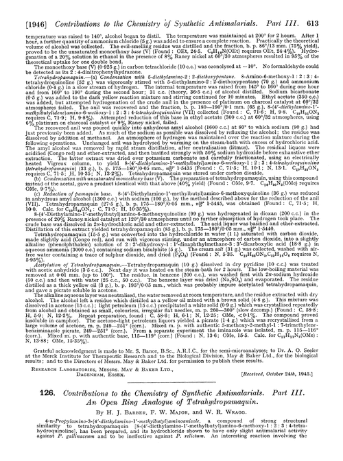 126. Contributions to the chemistry of synthetic antimalarials. Part III. An open ring analogue of tetrahydropamaquin