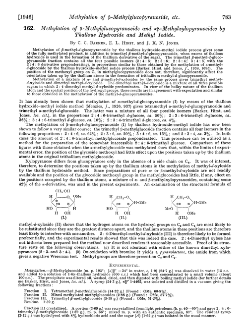 162. Methylation of β-methylglucopyranoside and αβ-methylxylopyranosides by thallous hydroxide and methyl iodide