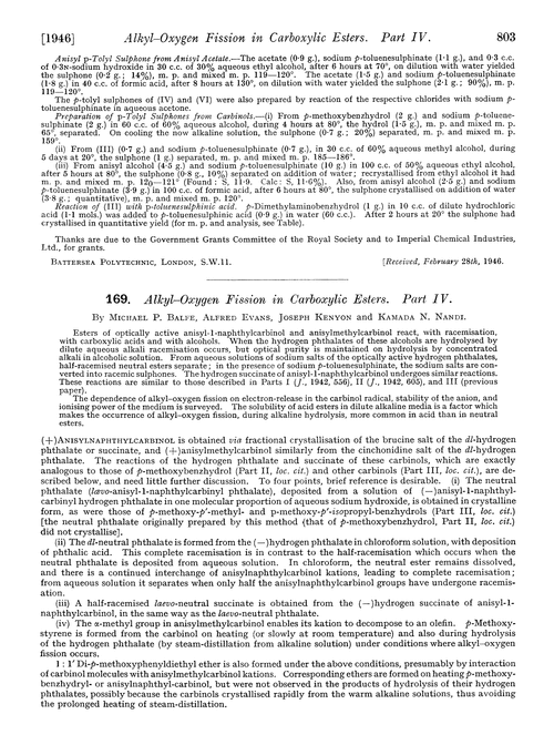 169. Alkyl–oxygen fission in carboxylic esters. Part IV