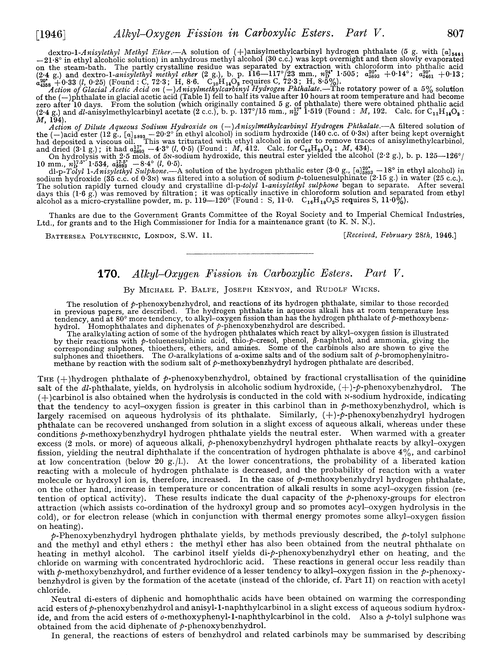 170. Alkyl–oxygen fission in carboxylic esters. Part V