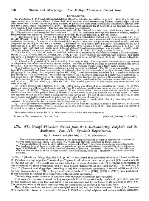 174. The methyl thioethers derived from 2 : 2′-dichlorodiethyl sulphide and its analogues. Part III. Synthetic experiments