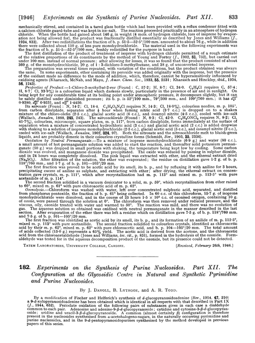 182. Experiments on the synthesis of purine nucleosides. Part XII. The configuration at the glycosidic centre in natural and synthetic pyrimidine and purine nucleosides