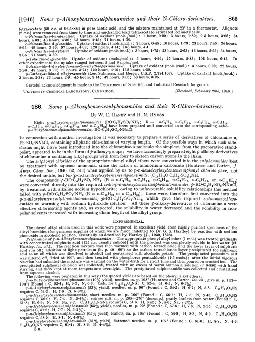 186. Some p-alkoxybenzenesulphonamides and their N-chloro-derivatives