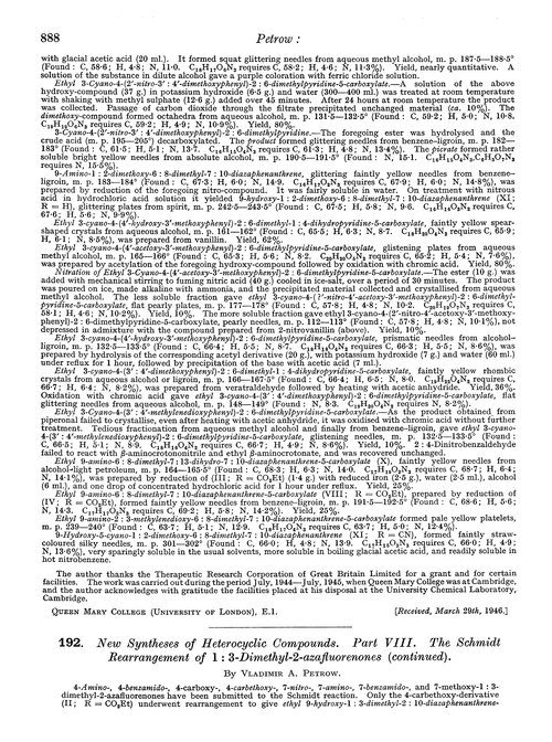 192. New syntheses of heterocyclic compounds. Part VIII. The Schmidt rearrangement of 1 : 3-dimethyl-2-azafluorenones (continued)