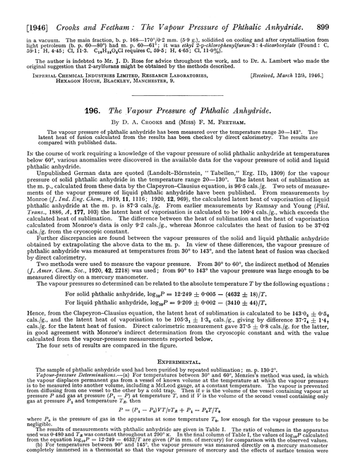 196. The vapour pressure of phthalic anhydride