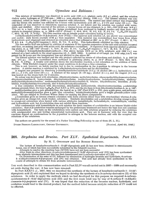 201. Strychnine and brucine. Part XLV. Synthetical experiments. Part III