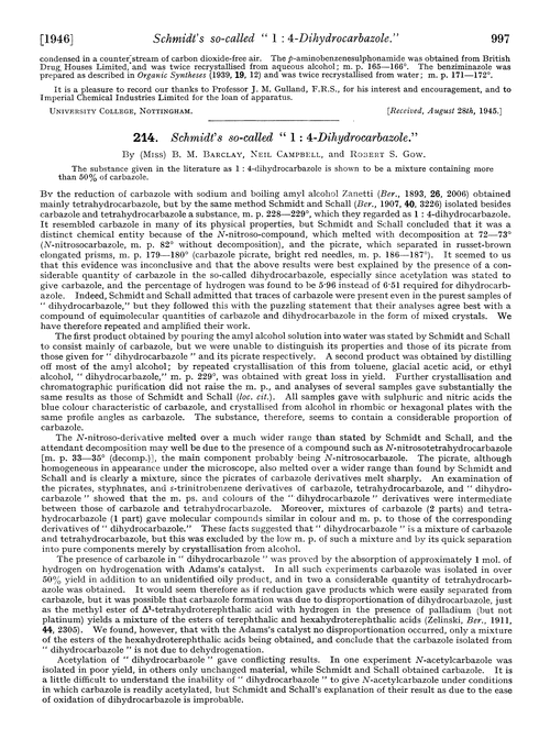 214. Schmidt's so-called “1 : 4-dihydrocarbazole.”