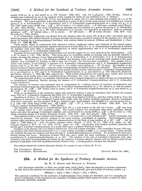 224. A Method for the synthesis of tertiary aromatic arsines
