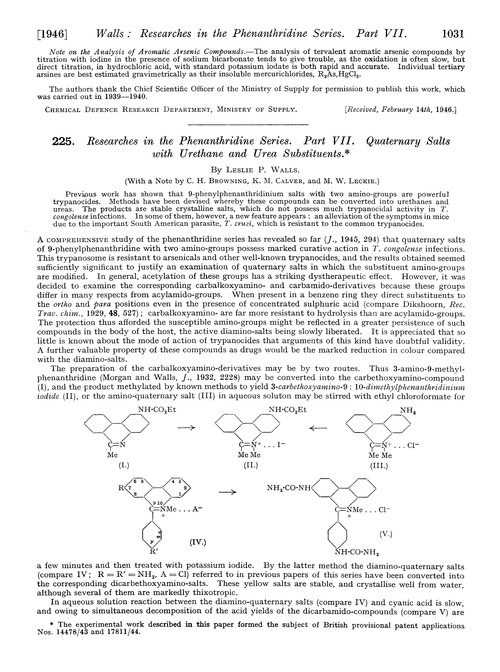 225. Researches in the phenanthridine series. Part VII. Quaternary salts with urethane and urea substituents