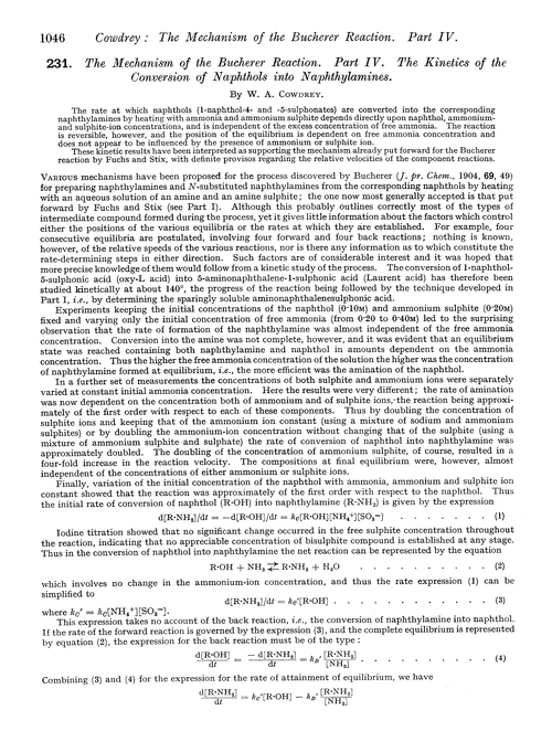 231. The mechanism of the Bucherer reaction. Part IV. The kinetics of the conversion of naphthols into naphthylamines