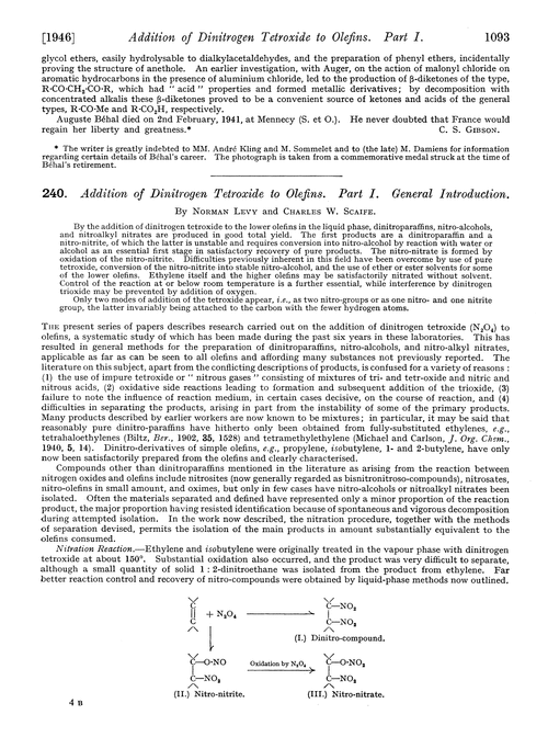 240. Addition of dinitrogen tetroxide to olefins. Part I. General introduction