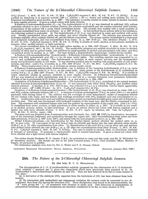 244. The nature of the 2-chloroethyl chlorovinyl sulphide isomers