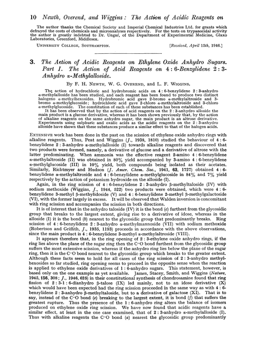 3. The action of acidic reagents on ethylene oxide anhydro sugars. Part I. The action of acid reagents on 4 : 6-benzylidene 2 : 3-anhydro α-methylalloside