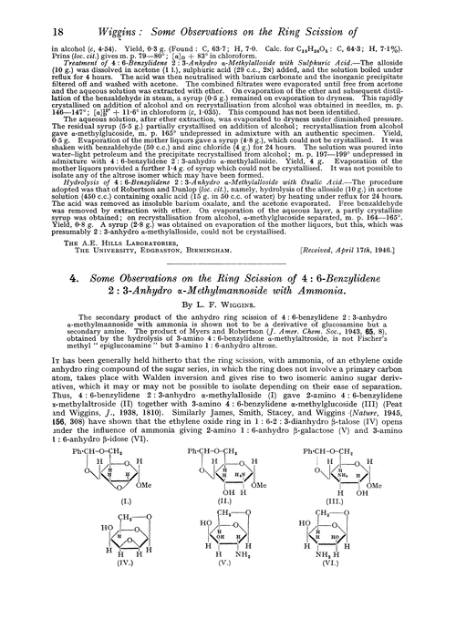 4. Some observations on the ring scission of 4 : 6-benzylidene 2 : 3-anhydro α-methylmannoside with ammonia