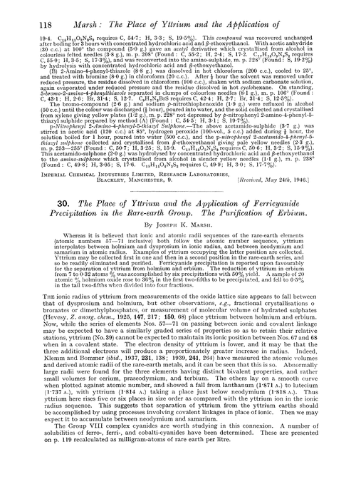30. The place of yttrium and the application of ferricyanide precipitation in the rare-earth group. The purification of erbium