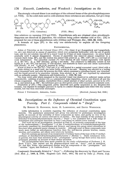 44. Investigations on the influence of chemical constitution upon toxicity. Part I. Compounds related to “Doryl”