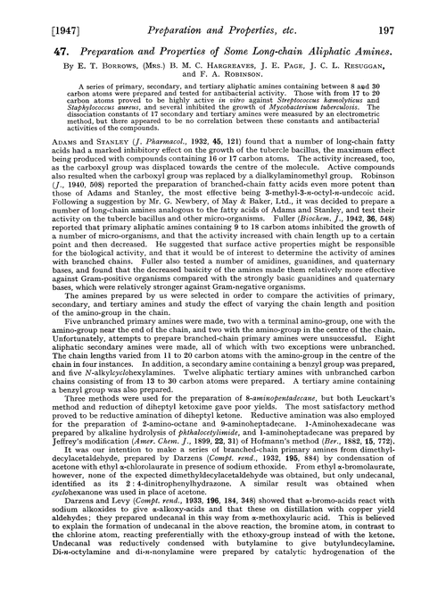 47. Preparation and properties of some long-chain aliphatic amines