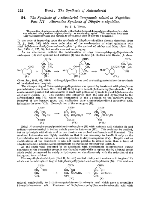51. The synthesis of antimalarial compounds related to niquidine. Part III. Alternative synthesis of dihydro-x-niquidine