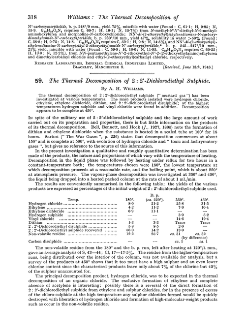 59. The thermal decomposition of 2 : 2′-dichlorodiethyl sulphide