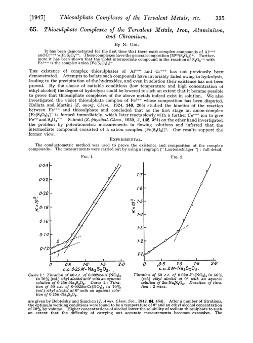 65. Thiosulphate complexes of the tervalent metals, iron, aluminium, and chromium