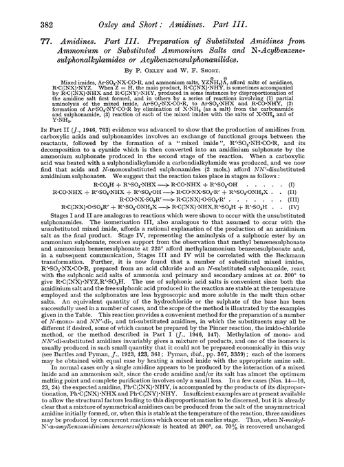 77. Amidines. Part III. Preparation of substituted amidines from ammonium or substituted ammonium salts and N-acylbenzenesulphonalkylamides or acylbenzenesulphonanilides