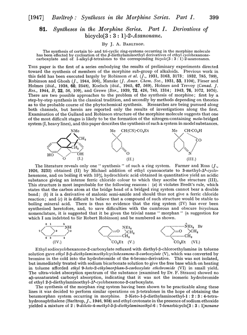 81. Syntheses in the morphine series. Part I. Derivatives of bicyclo[3 : 3 : 1]-2-azanonane