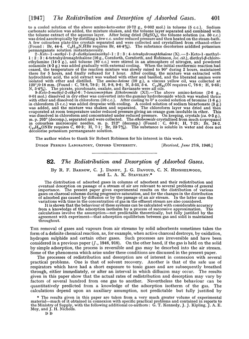 82. The redistribution and desorption of adsorbed gases