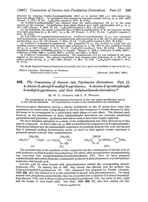 105. The conversion of sucrose into pyridazine derivatives. Part II. 4-Amino-2-phenyl-6-methyl-3-pyridazone, 4-amino-2-(p-nitrophenyl)-6-methyl-3-pyridazone, and their sulphanilamido-derivatives