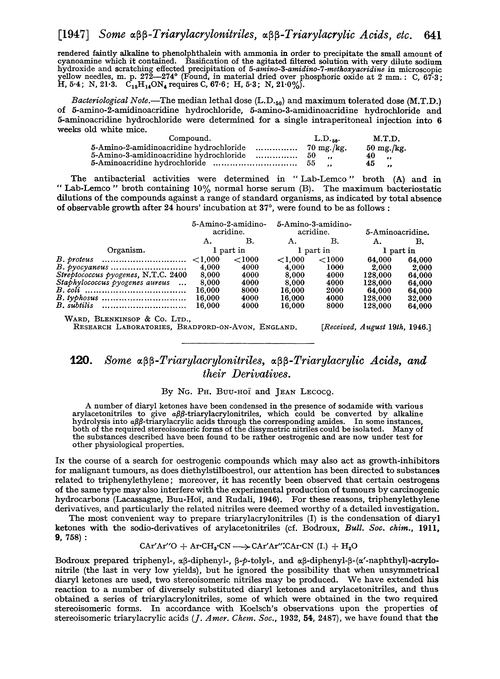 120. Some αββ-triarylacrylonitriles, αββ-triarylacrylic acids, and their derivatives