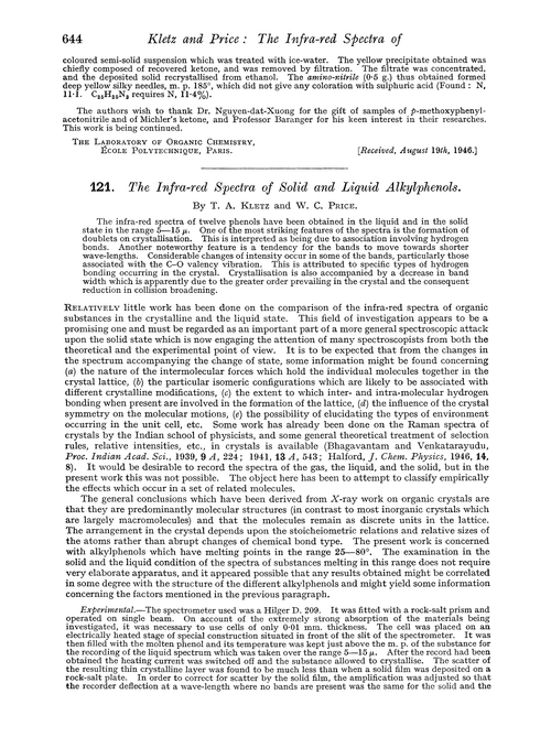 121. The infra-red spectra of solid and liquid alkylphenols
