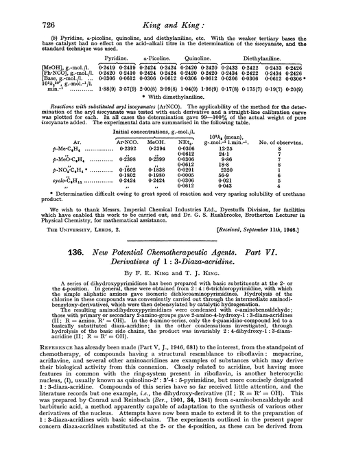 136. New potential chemotherapeutic agents. Part VI. Derivatives of 1 : 3-diaza-acridine