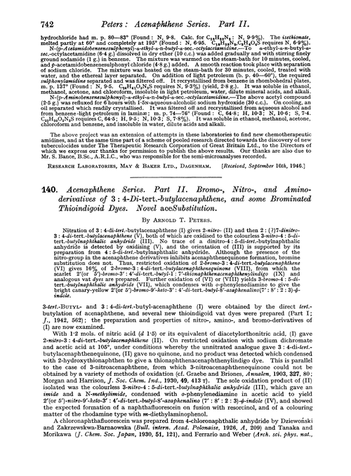 140. Acenaphthene series. Part II. Bromo-, nitro-, and amino-derivatives of 3 : 4-di-tert.-butylacenaphthene, and some brominated thioindigoid dyes. Novel acesubstitution