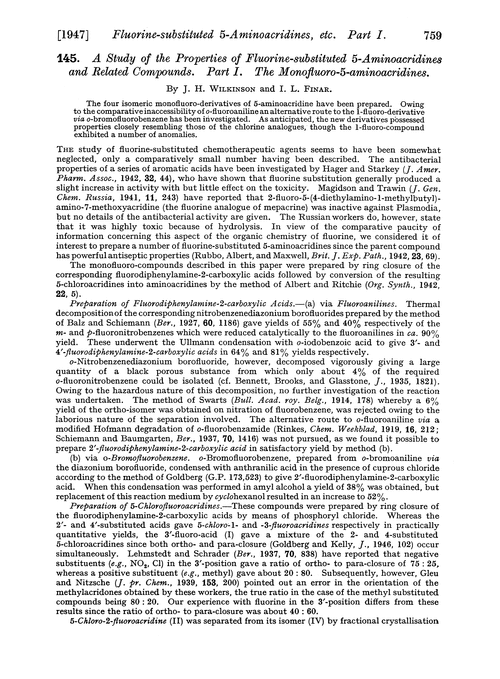 145. A study of the properties of fluorine-substituted 5-aminoacridines and related compounds. Part I. The monofluoro-5-aminoacridines