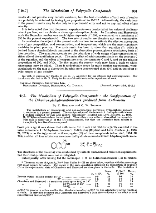 154. The metabolism of polycyclic compounds: the configuration of the dihydroxydihydroanthracenes produced from anthracene