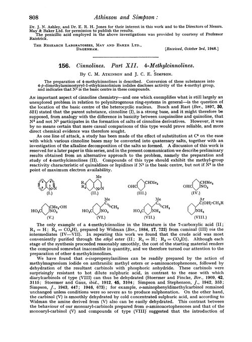 156. Cinnolines. Part XII. 4-Methylcinnolines