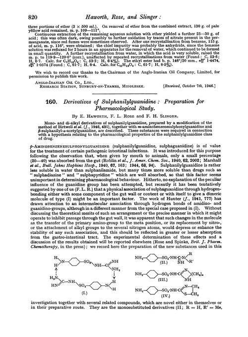 160. Derivatives of sulphanilylguanidine: preparation for pharmacological study
