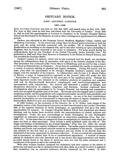 Obituary notice: John Addyman Gardner, 1867–1946