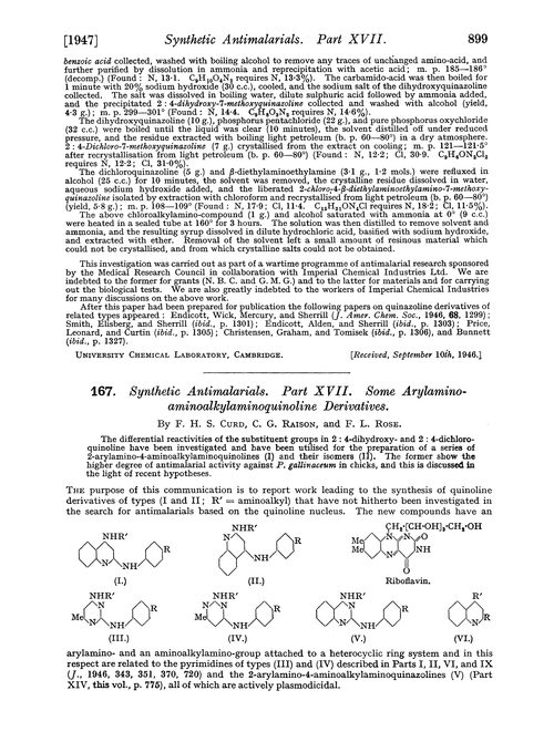 167. Synthetic antimalarials. Part XVII. Some aminoalkylaminoquinoline derivatives