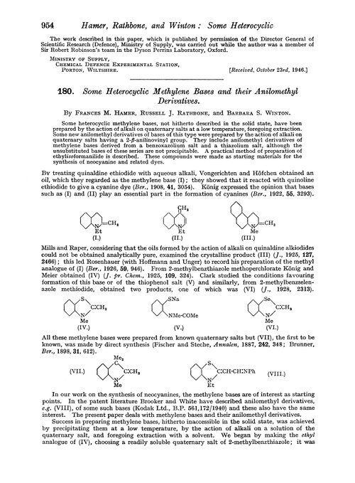 180. Some heterocyclic methylene bases and their anilomethyl derivatives