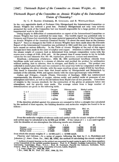 Thirteenth Report of the Committee on Atomic Weights of the International Union of Chemistry