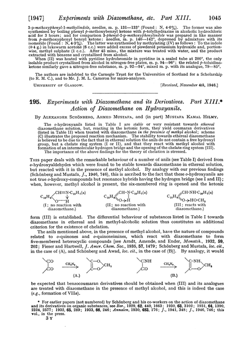 195. Experiments with diazomethane and its derivatives. Part XIII. Action of diazomethane on hydroxyanils