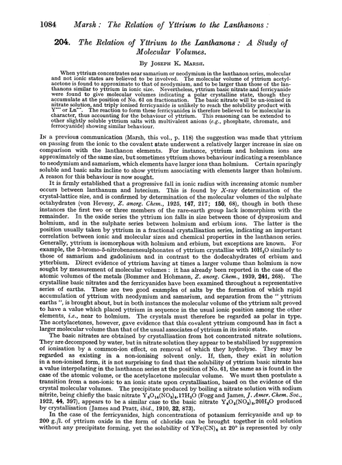 204. The relation of yttrium to the lanthanons : a study of molecular volumes