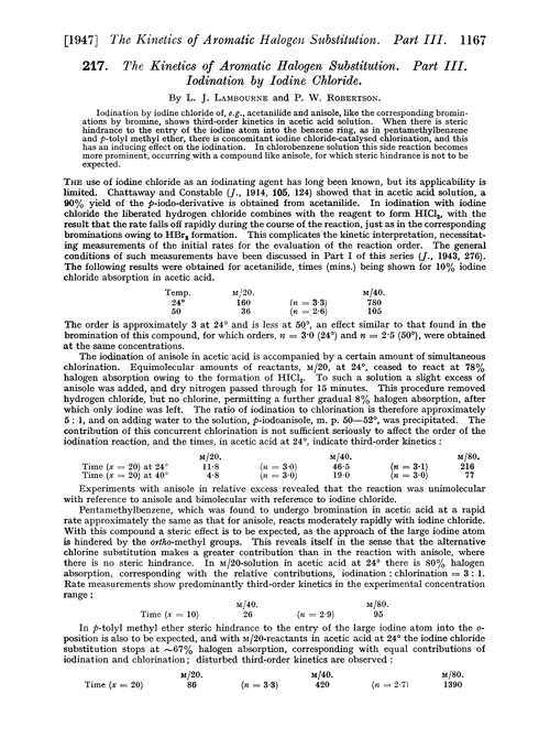 217. The kinetics of aromatic halogen substitution. Part III. Iodination by iodine chloride