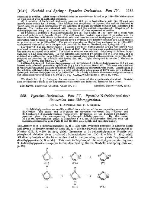 222. Pyrazine derivatives. Part IV. Pyrazine N-oxides and their conversion into chloropyrazines