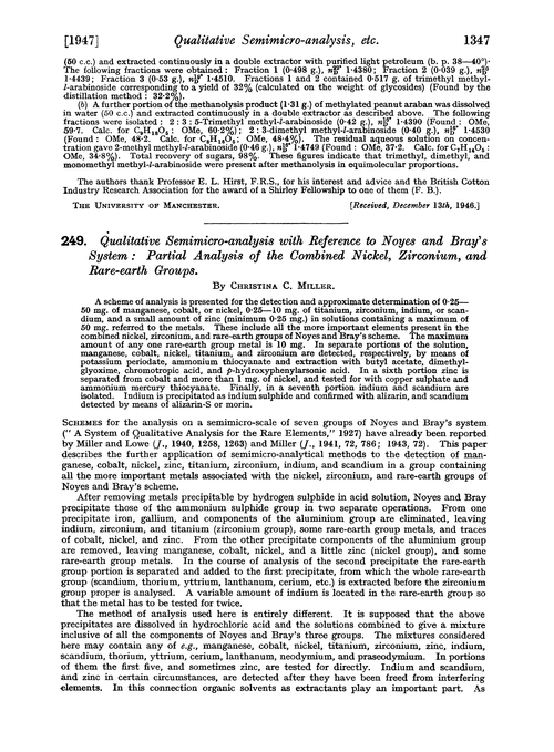 249. Qualitative semimicro-analysis with reference to Noyes and Bray's system : partial analysis of the combined nickel, zirconium, and rare-earth groups